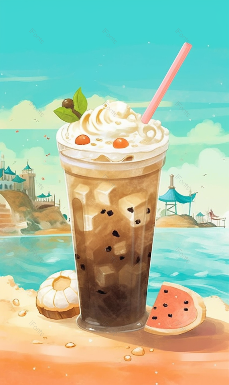 蓝色清新夏季饮品可乐海边度假插画背景,插画/手绘图,插画/手绘图库,插画/手绘图下载,插画/手绘